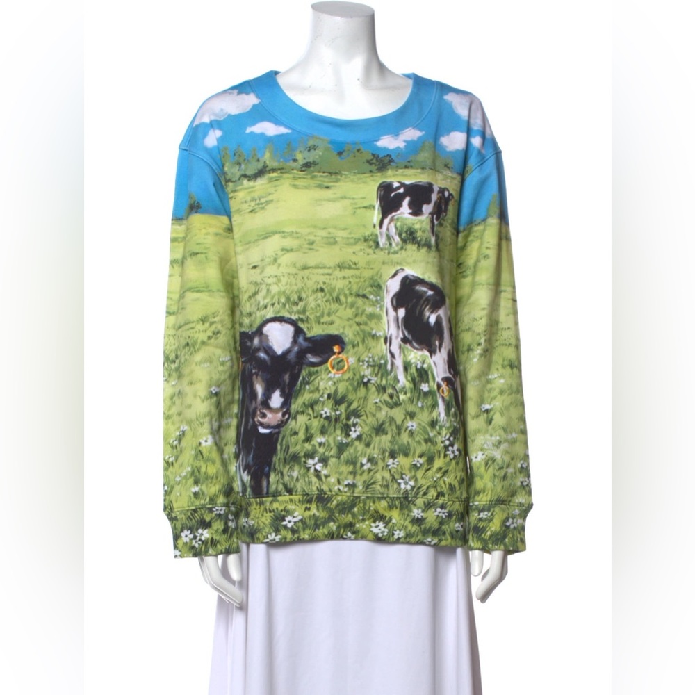 Moschino Couture Countryside Cow Scoop Neck Sweatshirt Size S US 4/6 - Picture 3 of 13